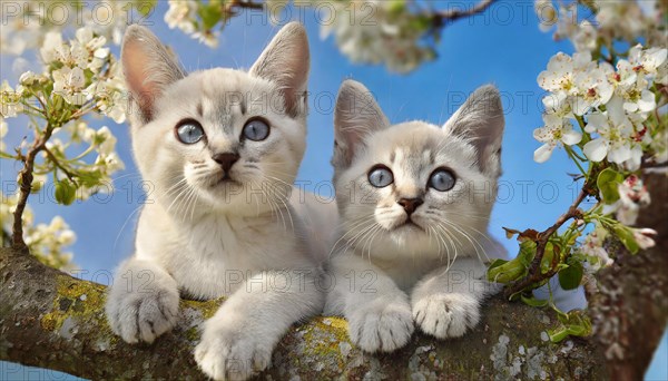 KI generated, animal, animals, mammal, mammals, cat, felidae (Felis catus), two kittens resting in
