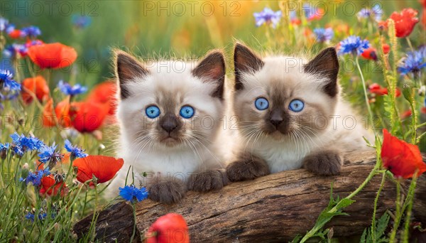 KI generated, animal, animals, mammal, mammals, cat, felidae (Felis catus), two kittens resting on