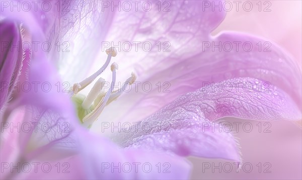 Close-up of a bellflower in soft light, closeup view, selective focus, spring background AI