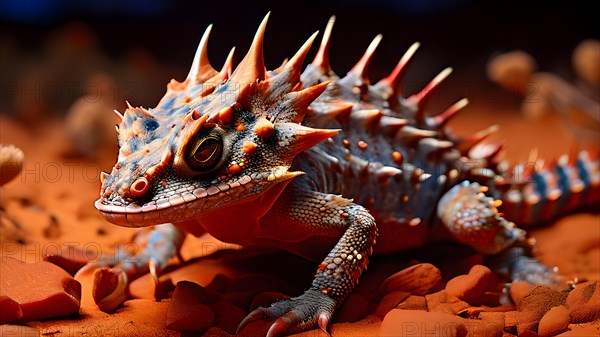 Horned lizard in perfect camouflage with the desert floor basking under the warm glow of the sonora