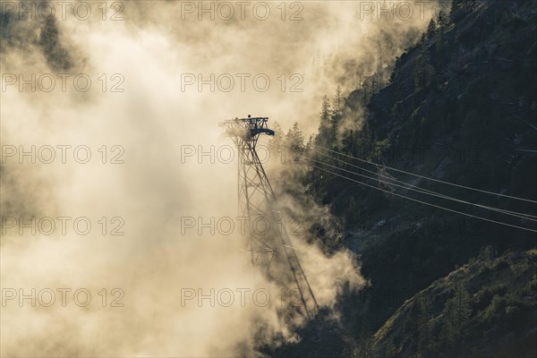 Metal mast of the Nebelhorn cable car near Oberstdorf, Allgaeu Alps, Allgaeu, Bavaria, Germany,