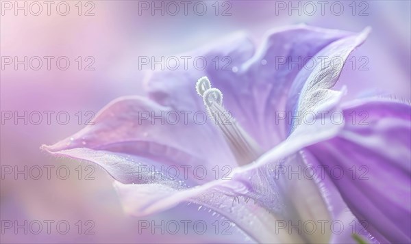 Close-up of a bellflower in soft light, closeup view, selective focus, spring background AI