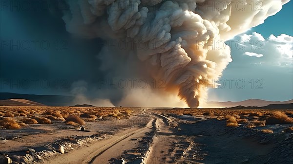 Patagonian desert landscape with powerful wind shaping landforms isolated rock formations, AI