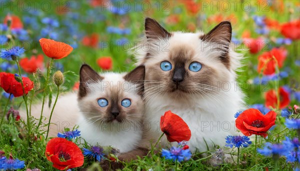 KI generated, animal, animals, mammal, mammals, cat, felidae (Felis catus), a cat and a kitten