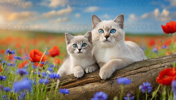 KI generated, animal, animals, mammal, mammals, cat, felidae (Felis catus), a cat and a kitten