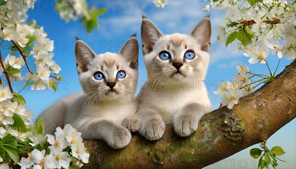 KI generated, animal, animals, mammal, mammals, cat, felidae (Felis catus), two kittens resting in
