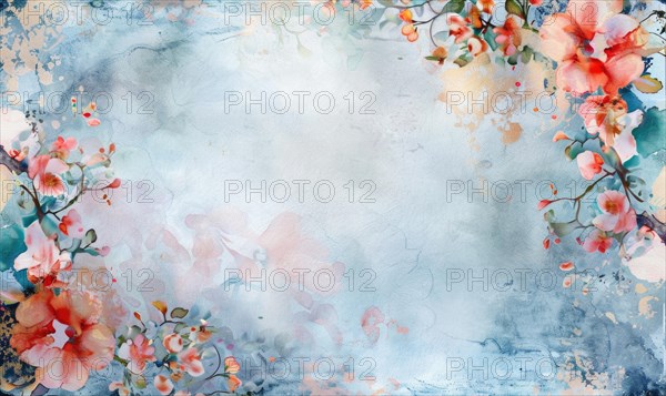Watercolor flowers and lives, floral background space for text AI generated