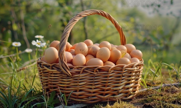 A basket filled with freshly gathered farm eggs AI generated