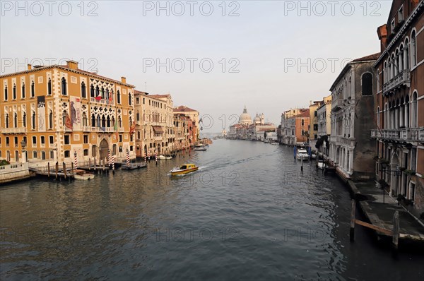Canale Grande, in the background the church of Santa Maria della Saluti, view over a Venetian canal