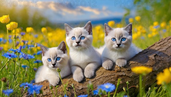 KI generated, animal, animals, mammal, mammals, cat, felidae (Felis catus), three cats resting on a