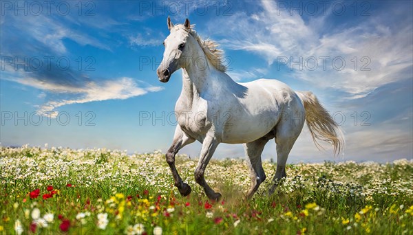 KI generated, A horse, horses, Arabian, in front of a blue sky, thoroughbred Arabian, AV, Arabian