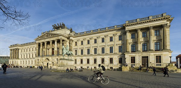 Reconstruction of Brunswick Castle, today the Schloss arcades shopping centre, equestrian statue of