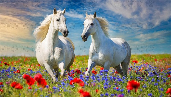 KI generated, A horse, horses, Arabian, in front of a blue sky, thoroughbred Arabian, AV, Arabian