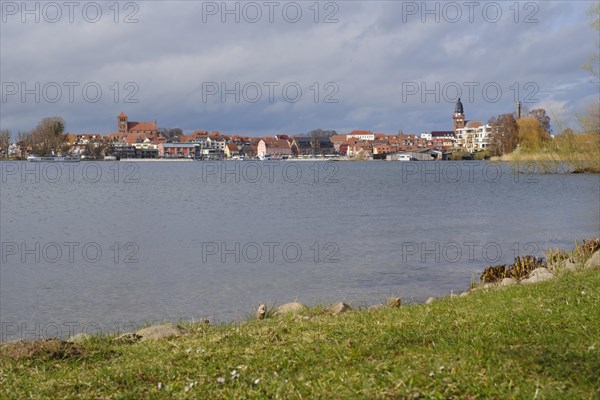 Town view Waren with church St. Georgen and church St. Marien, Mueritzsee, Waren, Mueritz,