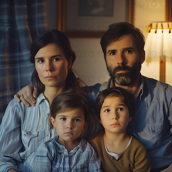 A serious family sits together and looks thoughtful, apartment relocation, apartment relocation,