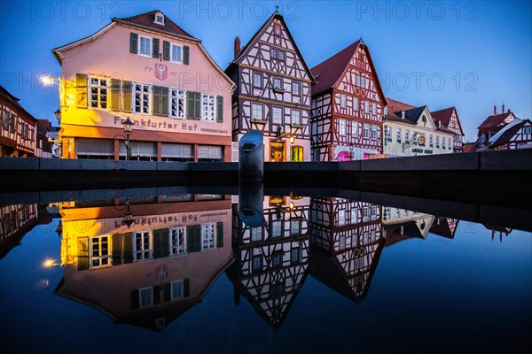 View of an old town, half-timbered houses and streets in a town. Seligenstadt am Main, Hesse