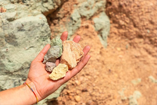 Detail of the colors of the stones in the Natural Monument Azulejos de Veneguera or Rainbow Rocks