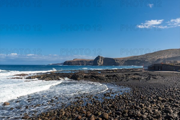 Beach near the Las Salinas de Agaete natural pools in Puerto de Las Nieves in Gran Canaria, Spain,