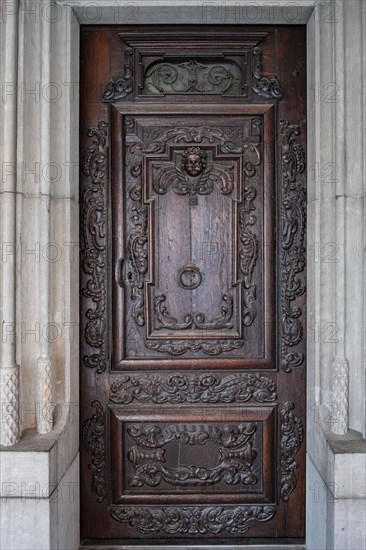 Historic house portal in the old town centre of Isny im Allgaeu, Baden-Wuerttemberg, Germany,