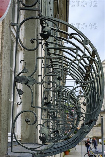 Barriers in front of the windows of historic buildings in the old town centre of Lindau (Lake