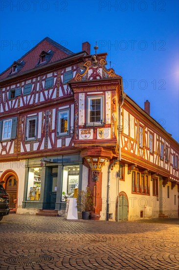 View of an old town, half-timbered houses and streets in a town. Seligenstadt am Main, Hesse