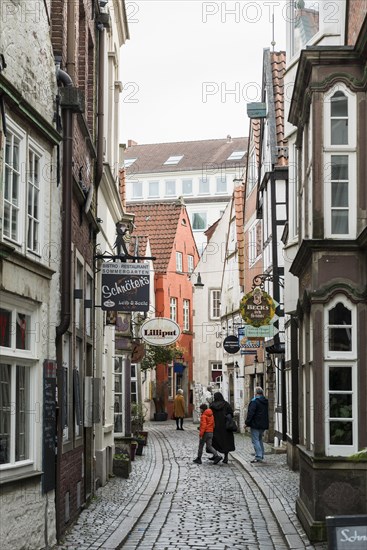 Alley with historic houses, Schnoorviertel, Schnoor, Old Town, Hanseatic City of Bremen, Germany,