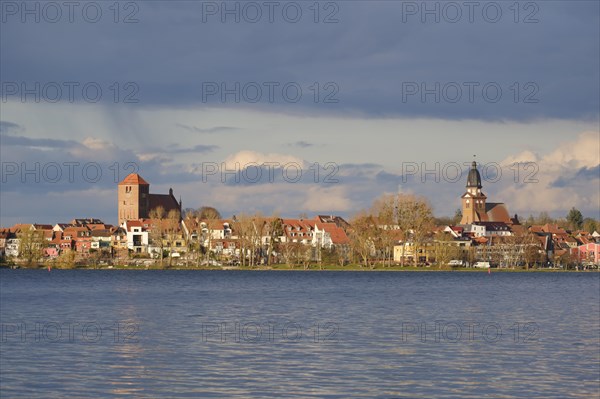 Town view Waren with church St. Georgen and church St. Marien, Mueritzsee, Waren, Mueritz,
