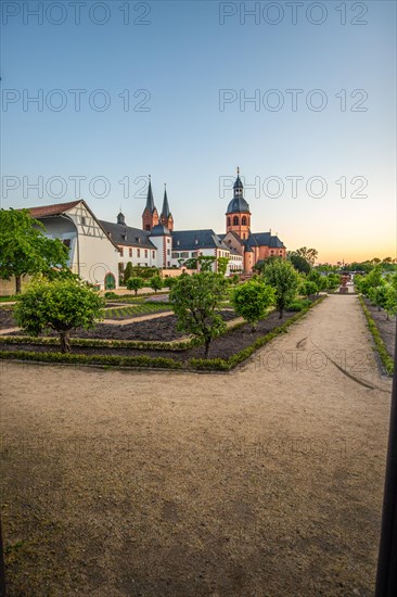 View of an old town, half-timbered houses and streets in a town. Seligenstadt am Main, Hesse