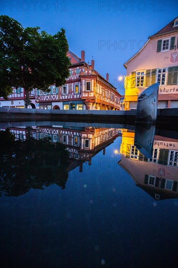 View of an old town, half-timbered houses and streets in a town. Seligenstadt am Main, Hesse