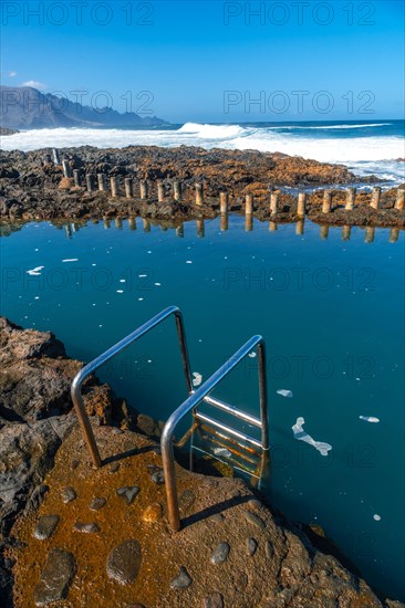 Stairs in the Las Salinas de Agaete natural pools in Puerto de Las Nieves in Gran Canaria, Spain,