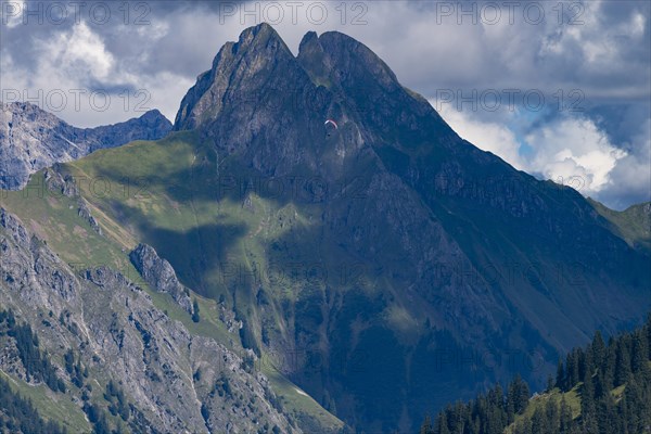 Mountain panorama from Soellereck to Hoefats, 2259m, Allgaeu Alps, Allgaeu, Bavaria, Germany,