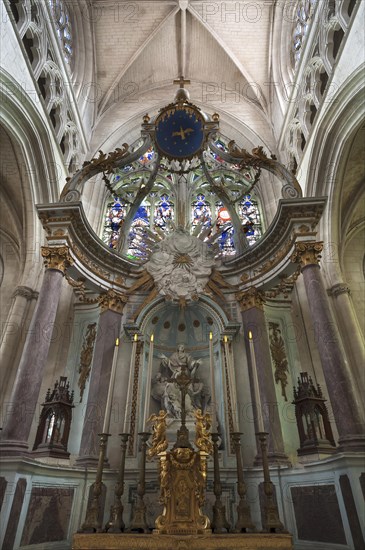 Main altar from the late 18th century, Notre Dame de l'Assomption Cathedral, Lucon, Vendee, France,