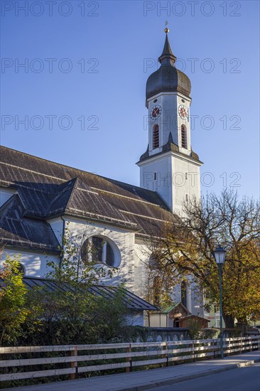 St Martin's parish church in the evening light, Garmisch district, Garmisch-Partenkirchen,