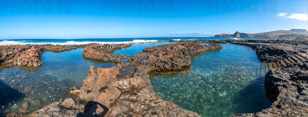 Panoramic view of the Las Salinas de Agaete natural pools in Puerto de Las Nieves in Gran Canaria,