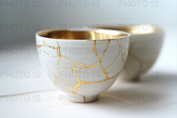 Japanese Kintsugi bowl with ceramic repair technique that uses lacquer mixed with powdered gold. KI