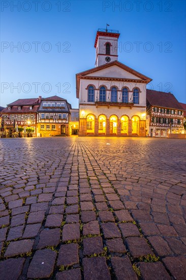View of an old town, half-timbered houses and streets in a town. Seligenstadt am Main, Hesse