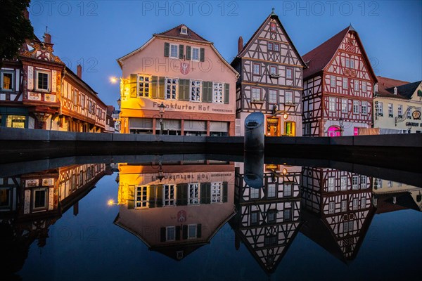 View of an old town, half-timbered houses and streets in a town. Seligenstadt am Main, Hesse