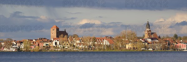 Town view Waren with church St. Georgen and church St. Marien, Mueritzsee, Waren, Mueritz,