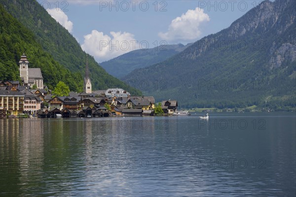 Hallstatt, a charming village on the Hallstattersee lake and a famous tourist attraction, with
