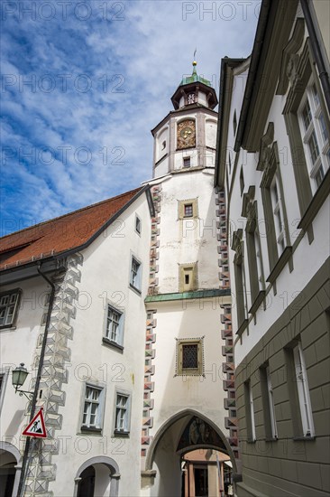 Pfaffenturm, 14th century town wall tower on the market square in the historic old town of Wangen