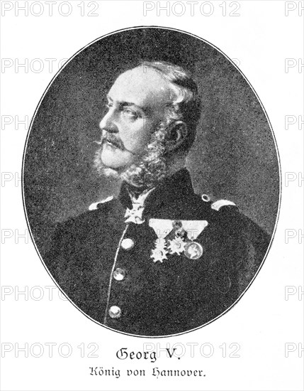 Historical portrait of George V, King of Hanover, portrait of a man in military uniform with beard
