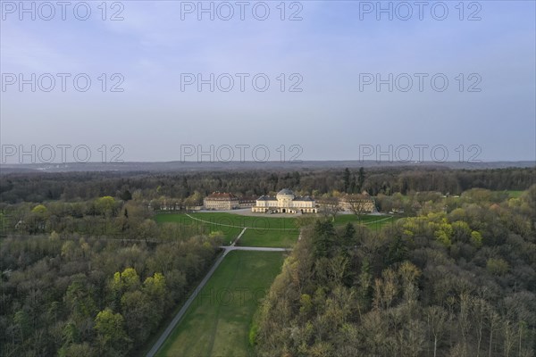 Aerial view of the rococo-style hunting and pleasure palace Schloss Solitude, built by Duke Carl