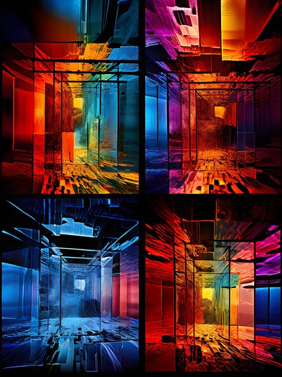 AI generated sequence of photos transitioning through a range of digital distortions symbolizing