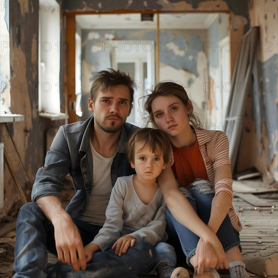 A family spends time together in a cosy room, relocation, apartment relocation, housing shortage,