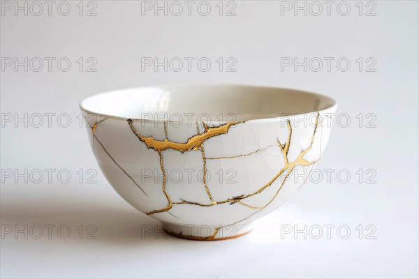 Japanese Kintsugi bowl with ceramic repair technique that uses lacquer mixed with powdered gold. KI
