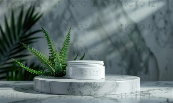 Aloe vera gel product promotion featuring a blank jar mockup showcased on a marble produce podium