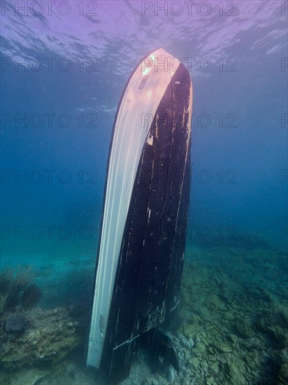 Upright wreck of sport fishing boat, dive site John Pennekamp Coral Reef State Park, Key Largo,