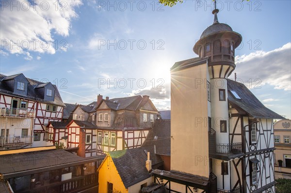 Old half-timbered houses in a town. Streets and buildings in the morning in Wetzlar, Hesse Germany