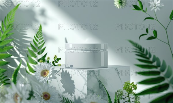 Aloe vera gel product promotion featuring a blank jar mockup showcased on a marble produce podium