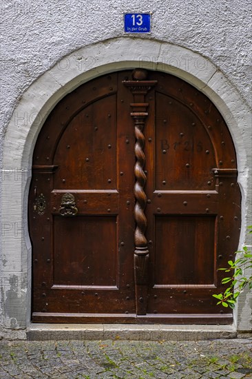 Historic wooden front door, heritage-protected building In der Grub No. 13, Old Town Lindau (Lake